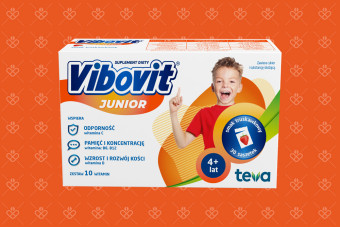 Vibovit Junior o smaku truskawkowym, 30 saszetek, witaminy i minerały dla dzieci od 4 lat, wibovit junior